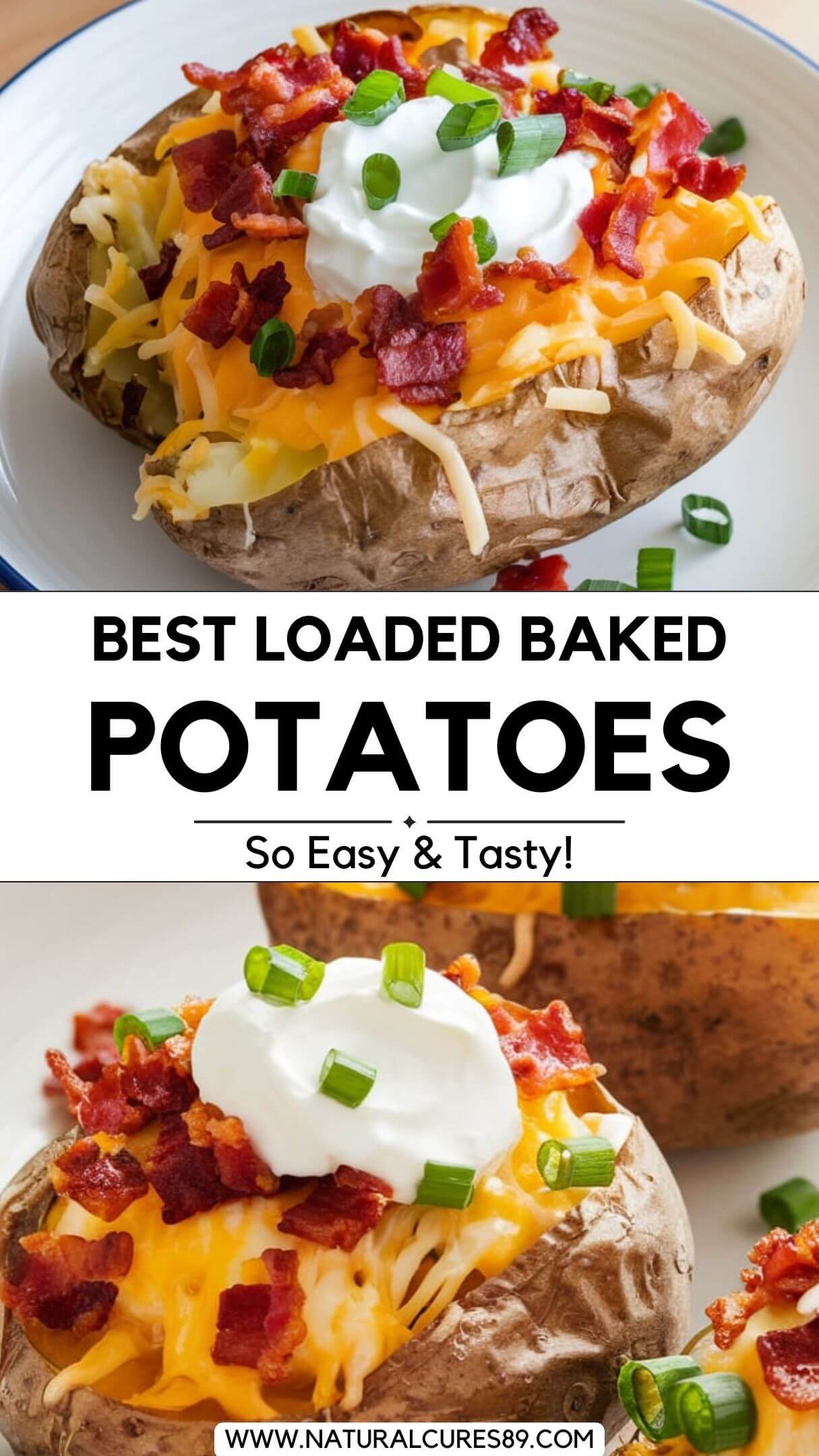 This homemade loaded baked potato is stuffed with all your favorites – melty cheese, crispy bacon, and creamy sour cream! Whether you're looking for a quick dinner, a party side dish, or a cozy meal, this recipe is a must-try! Save this pin for later.